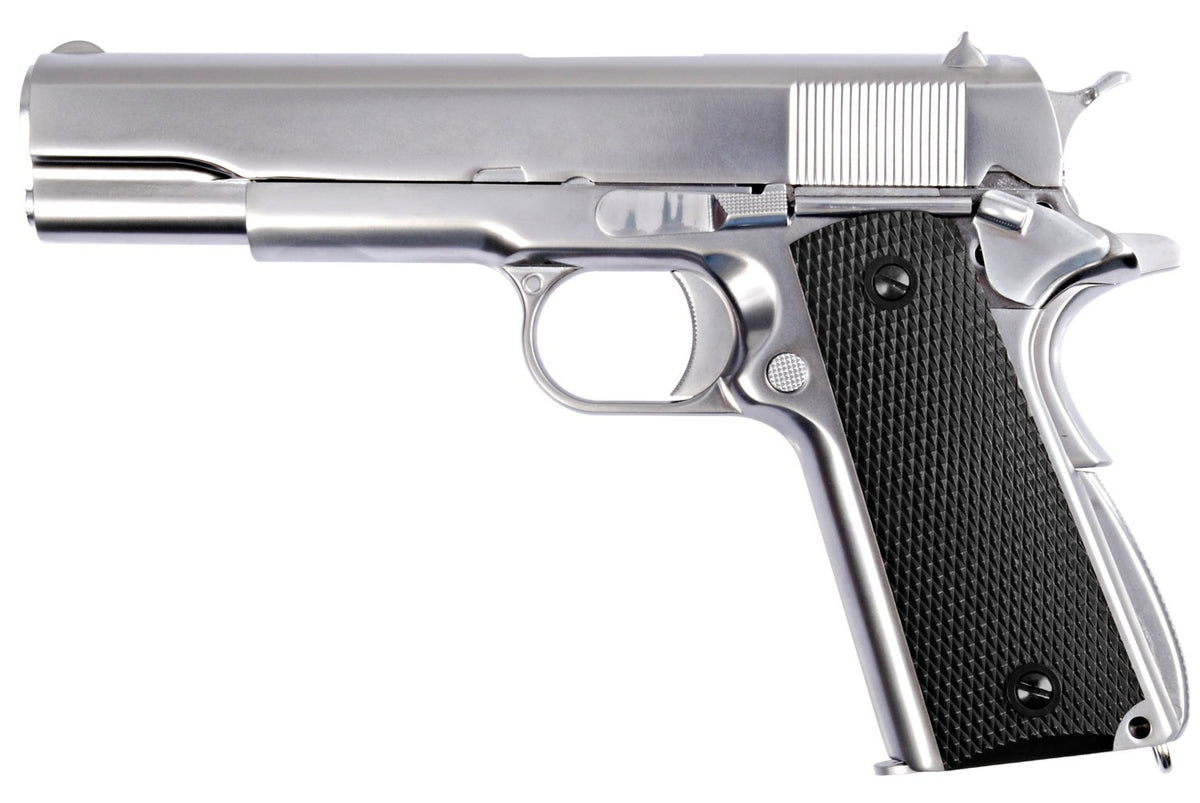 WE - M1911 M.E.U. Grip Metal Gas Blow Back Pistol - Silver – Unlimited ...